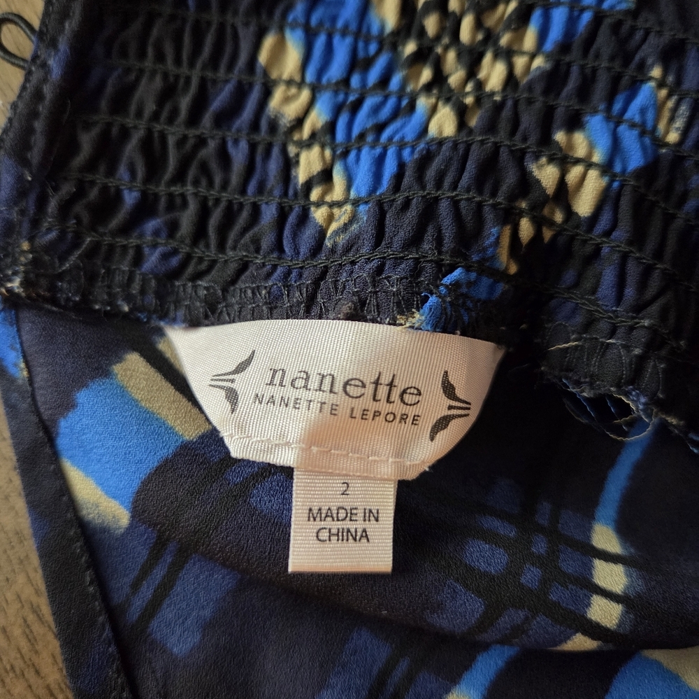 Nanette Lepore High Neck Smocked Scrunch Marina Patchwork Plaid Midi - Picture 9 of 10